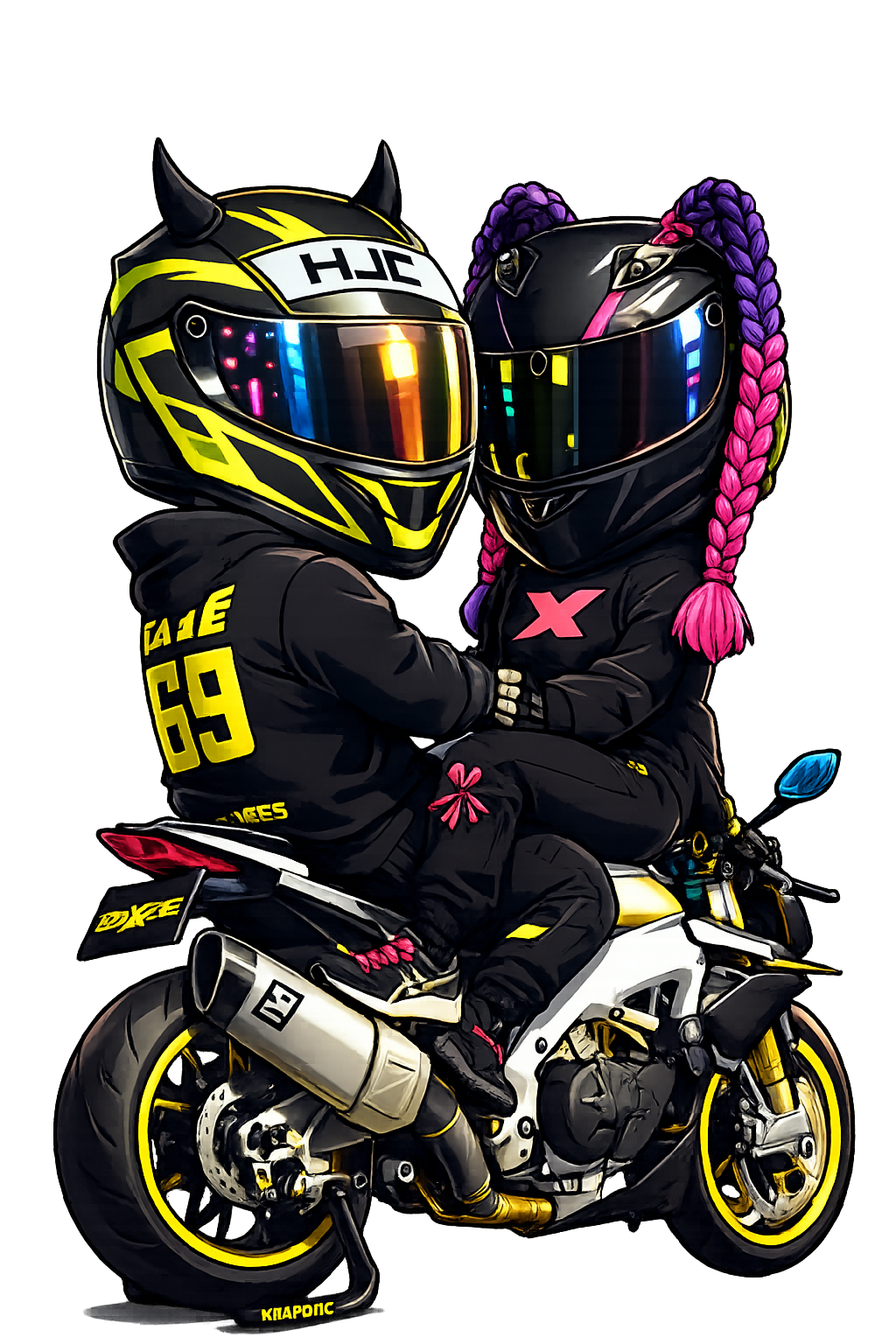 Sticker Caxé & Caxette sur la moto
